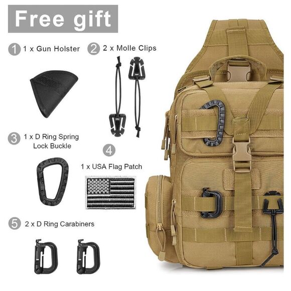 Tactical EDC Sling Bag Backpack with Pistol Holster Military Shoulder Backpack - Picture 4 of 11